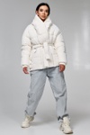 Зимова куртка жіноча LS-8881-31 з об'ємним коміром та поясом молоко в краплю, Молочний, 42