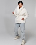 Зимова куртка жіноча LS-8881-31 з об'ємним коміром та поясом молоко в краплю, Молочний, 42