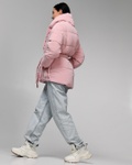 Куртка жіноча зимова LS-8881-15 з об'ємним коміром, карманами та поясом рожева, Рожевий, 42