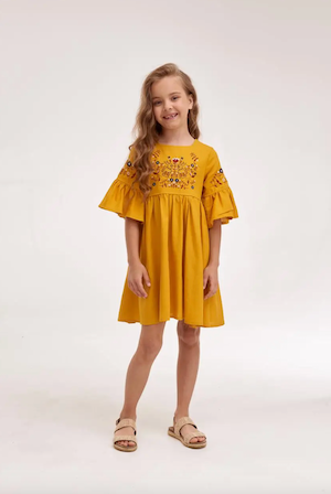 Платье вышиванка для девочки "Зайчики" желтый, Жёлтый, 128