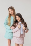 Комплект стьобана коротка куртка та спідничка для дівчинки, Молочний, 134-140