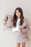 Комплект стьобана коротка куртка та спідничка для дівчинки, Молочний, 134-140