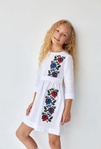 Платье вышиванка для девочки с цветами мальв белая, Белый, 104