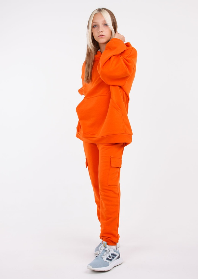 Комплект для девочки худи оверсайз и штаны-карго оранжевый, Оранжевый, 122