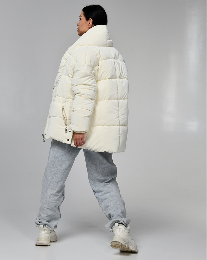 Зимова куртка з поясом LS-8881-3 молочний, Молочний, 42