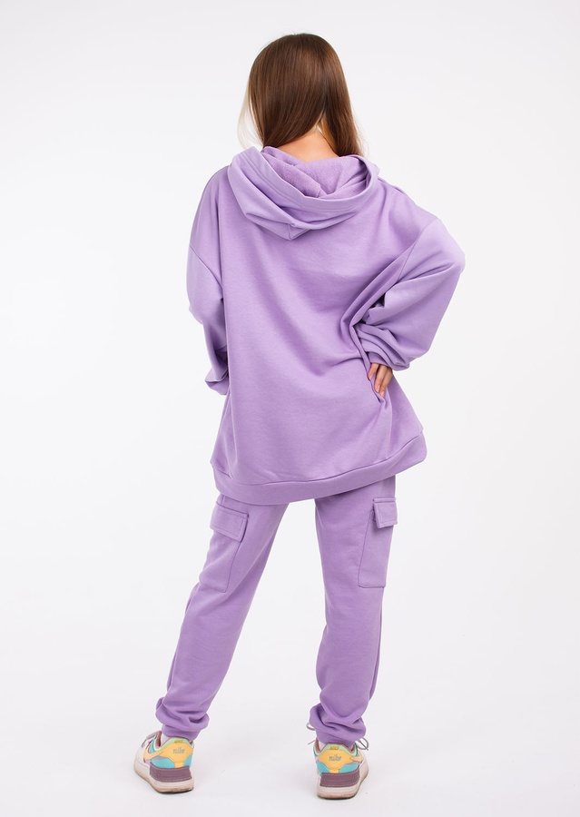 Комплект для девочки худи оверсайз и штаны-карго фиолетовый, Фиолетовый, 122