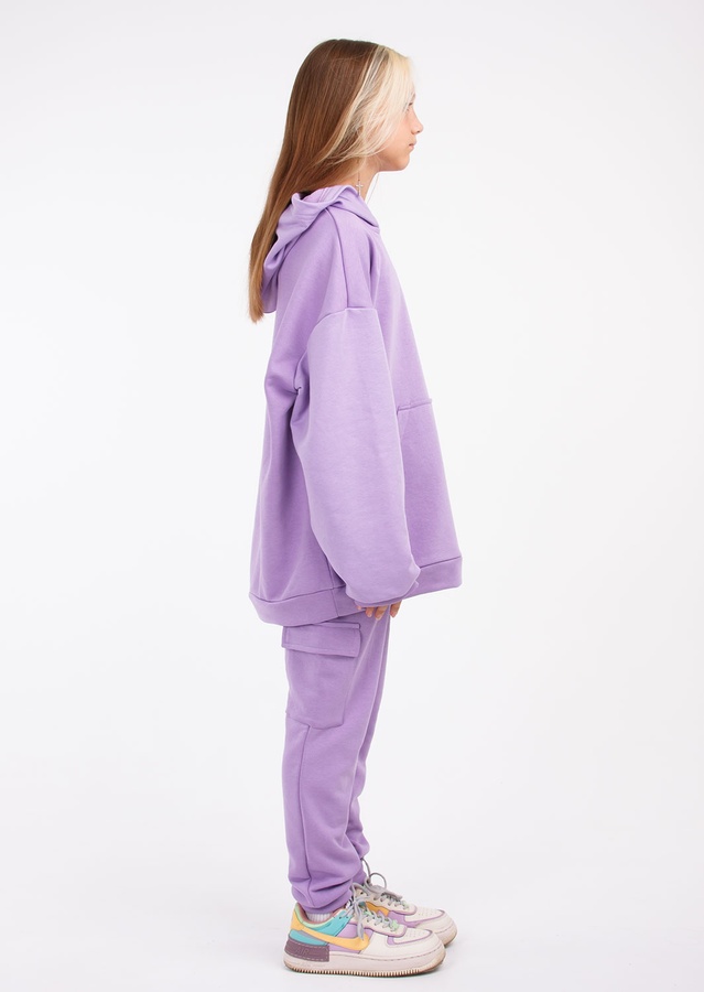Комплект для девочки худи оверсайз и штаны-карго фиолетовый, Фиолетовый, 122