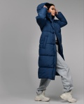 Пуховик зимовий жіночий LS-8918-35 довгий з капюшоном та карманами синій, Синій, 42