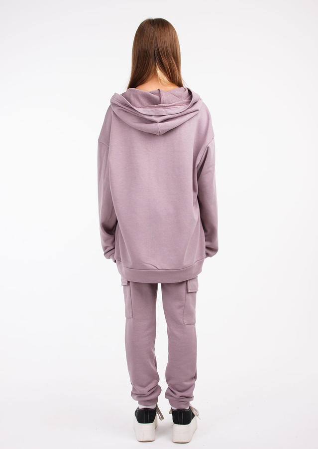 Комплект для дівчинки худі оверсайз та штани-карго бузковий, Фіолетовий, 122