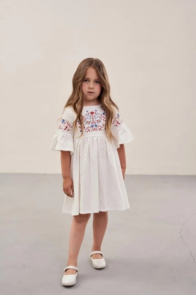 Платье вышиванка для девочки "Зайчики" Белый, Белый, 128