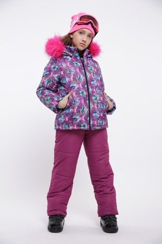 Зимний комплект для девочки куртка комбинезон КУ0751 фиолетовый, 122