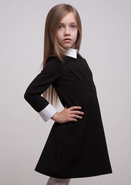 Платье для девочки Лидия с воротником подросток, Черный, 146