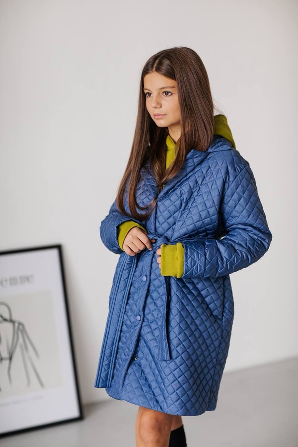 Удлиненная куртка для девочки PMR100 стежка синяя, Синий, 122-128