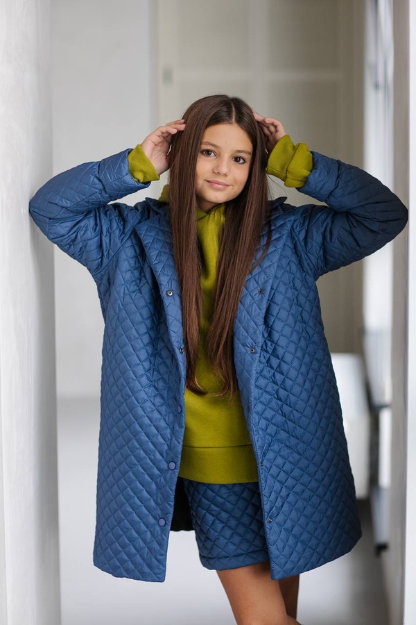 Подовжена куртка для дівчинки PMR100 стежка синя, Синий, 122-128