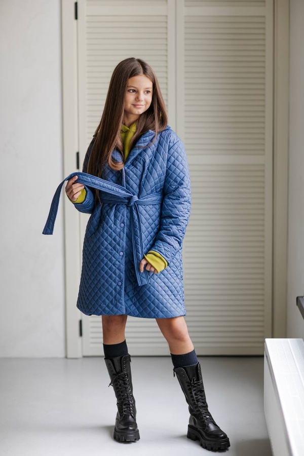 Удлиненная куртка для девочки PMR100 стежка синяя, Синий, 122-128