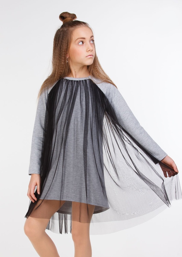Платье для девочки Сати черный, Серый, 146