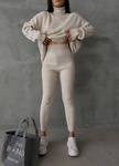 Костюм жіночий з оверсайз светром у рубчик і стягуючими лосинами бежевий, Бежевий, One Size