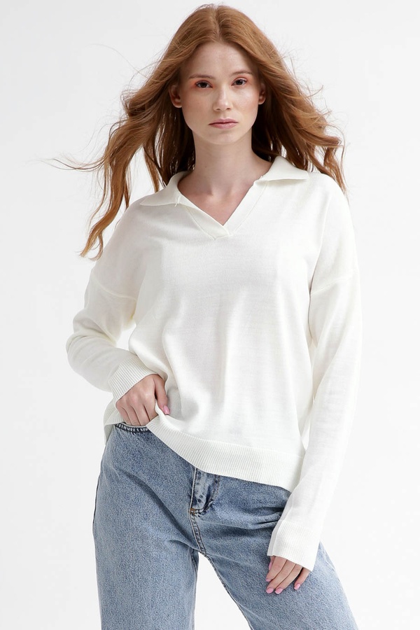 Пуловер жіночий SV-7001-3 з коміром та V-вирізом білий, Білий, One Size