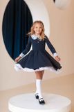 Фото Платье школьное TL0056 с кружевным воротником и манжетами темно-синее