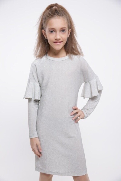 Нарядное для девочки платье Бони серебристый, Серебристый, 134