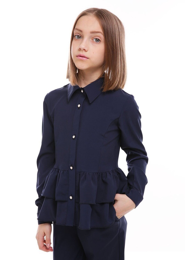 Блузка для девочки Айлин синий, Темно-синий, 134