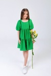 Летнее платье для девочки с рукавами буфами PMR018 зеленое, Зелёный, 152