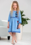 Платье с вышивкой для девочки Мальвы голубая, Голубой, 110