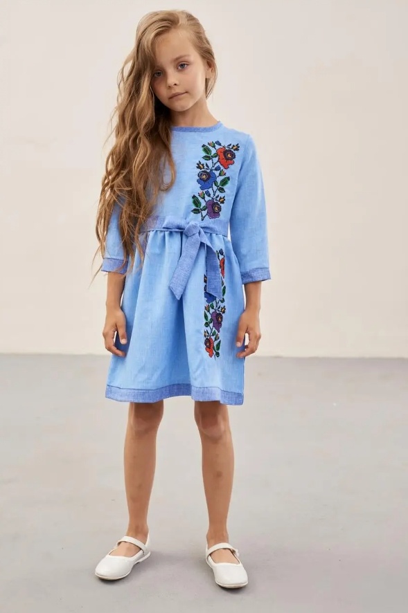 Сукня з вишивкою для дівчинки Мальви блакитна, Блакитний, 158