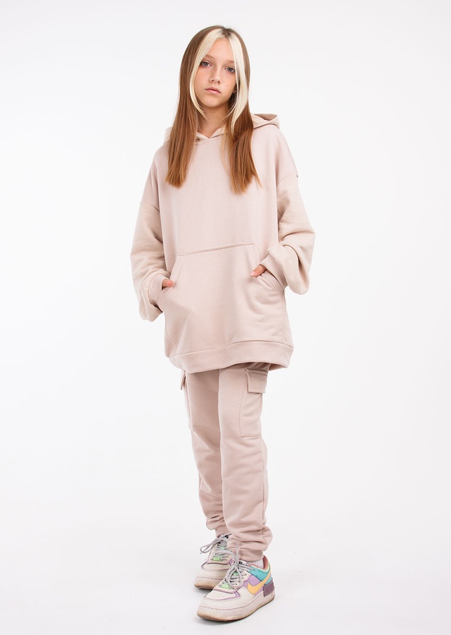 Комплект для дівчинки худі оверсайз та штани-карго рожевий, Рожевий, 122
