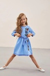 Платье с вышивкой для девочки Мальвы голубая, Голубой, 158