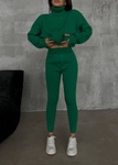 Комплект жіночий із оверсайз светром в рубчик та утягуючими лосинами зелений, Зелений, One Size