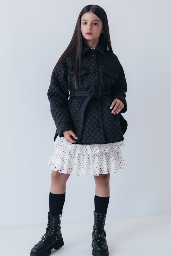 Куртка для дівчаток PMR061 подовжена чорна, Черный, 122-128