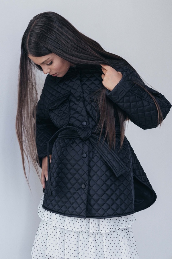 Куртка для девочек PMR061 удлиненная черная, Черный, 122-128
