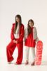 Трикотажный костюм для девочки с контрастными кантами короткое зип-худи и палаццо, Красный, 122