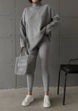 Фото Жіночий костюм із оверсайз светром в рубчик та утягуючими лосинами меланж