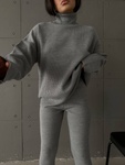 Жіночий костюм із оверсайз светром в рубчик та утягуючими лосинами меланж, Сірий, One Size