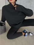 Костюм жіночий із светром в рубчик з горловиною та утягуючими лосинами чорний, Чорний, One Size