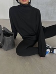 Костюм жіночий із светром в рубчик з горловиною та утягуючими лосинами чорний, Чорний, One Size