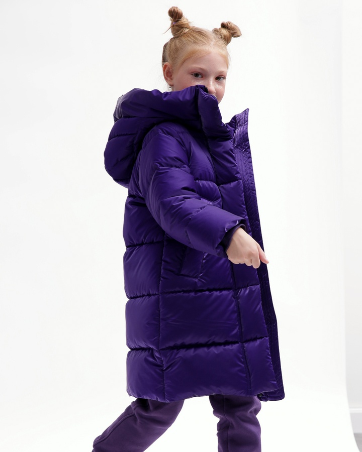 Пухова куртка для дівчинки DT-8365-19 на блискавці з капюшоном фіолетовий, Фіолетовий, 30