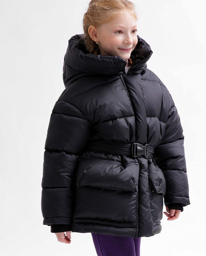 Пухова зимова куртка для дівчинки DT-8359-8 з поясом чорний, Чорний, 34