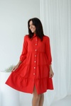 Женское Короткое Платье OD_578 Ярусами на Пуговицах, Красный, S