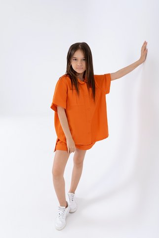 Літній лляний комплект сорочка та шорти PMR028 помаранчовий, 122