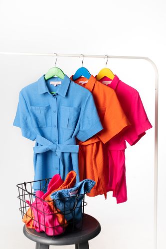 Летний льняной комплект рубашка и шорты PMR028 оранжевый, 122