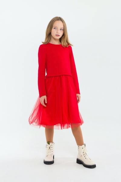 Платье для девочки нарядное Лея красное, Красный, 140