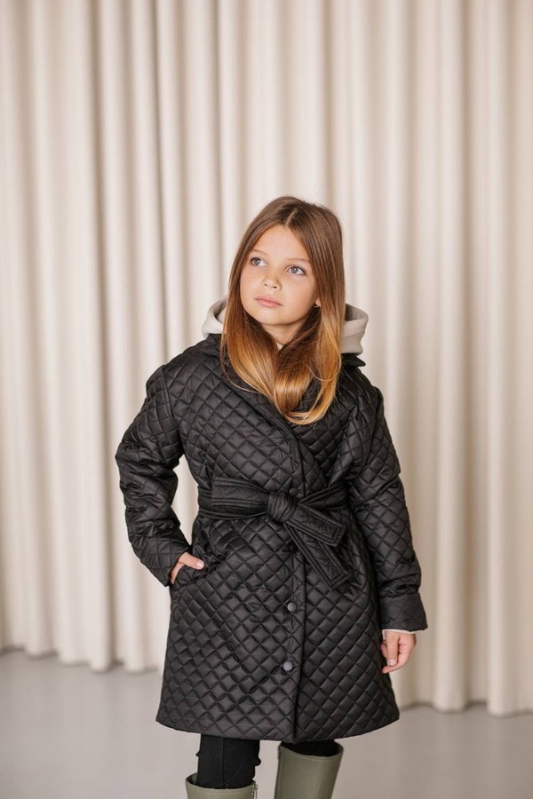 Удлиненная куртка для девочки PMR102 стежка черная, Черный, 122-128
