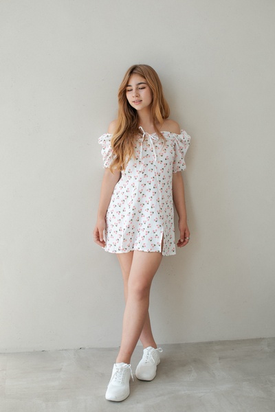 Літнє плаття для дівчинки TL0030 з мусліму вишні білий, Білий, 146-152