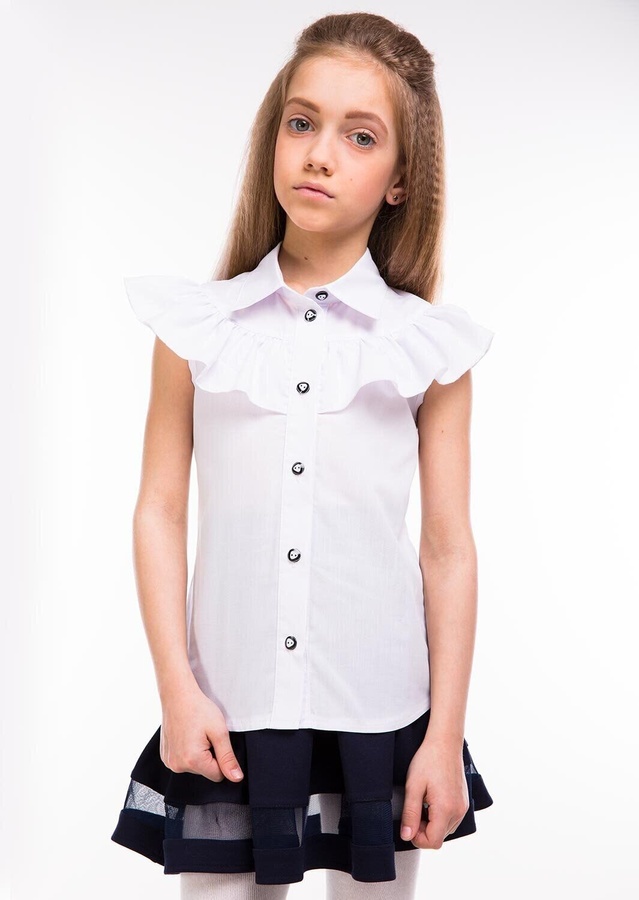 Рубашка для девочки №6 без рукавов, Белый, 128