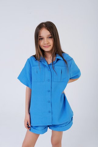 Літній лляний комплект сорочка та шорти PMR026 блакитний, 122