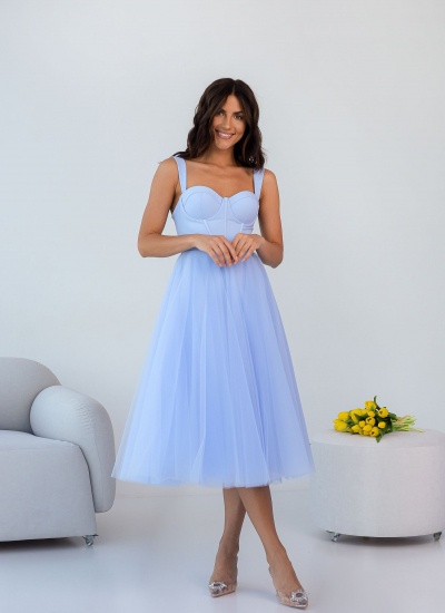Женское Платье Пышное Нарядное OD_593 Фатин, Голубой, S