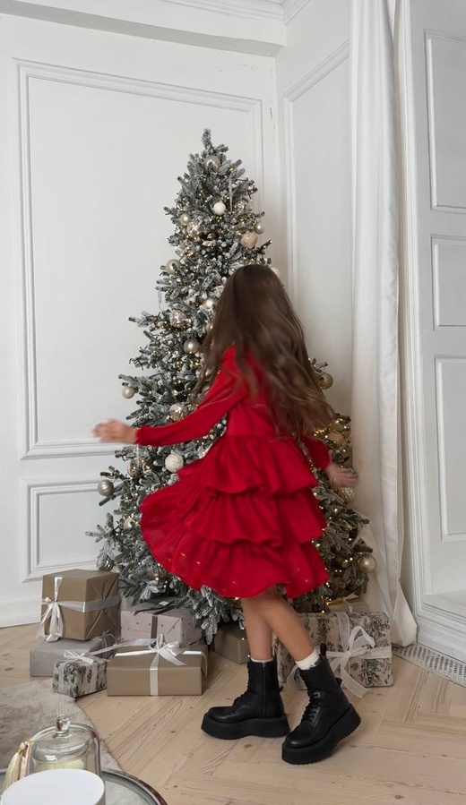 Нарядное платье для девочки из шифона с объемной каскадною юбкой красное, Красный, 158